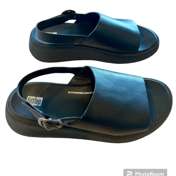 FITFLOP Black Leather Slingback Platform Sandals Size 7 - Picture 5 of 7